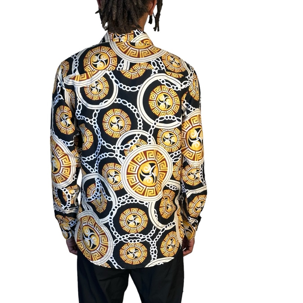 Silverstone Men’s Baroque Medallion Print Button Down Shirt NWT